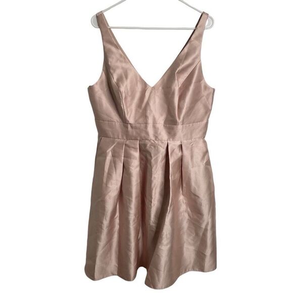 Alfred Sung Womens Cocktail Dress 16 Blush VNeck Pleated Knee Length Old Money - Picture 1 of 10